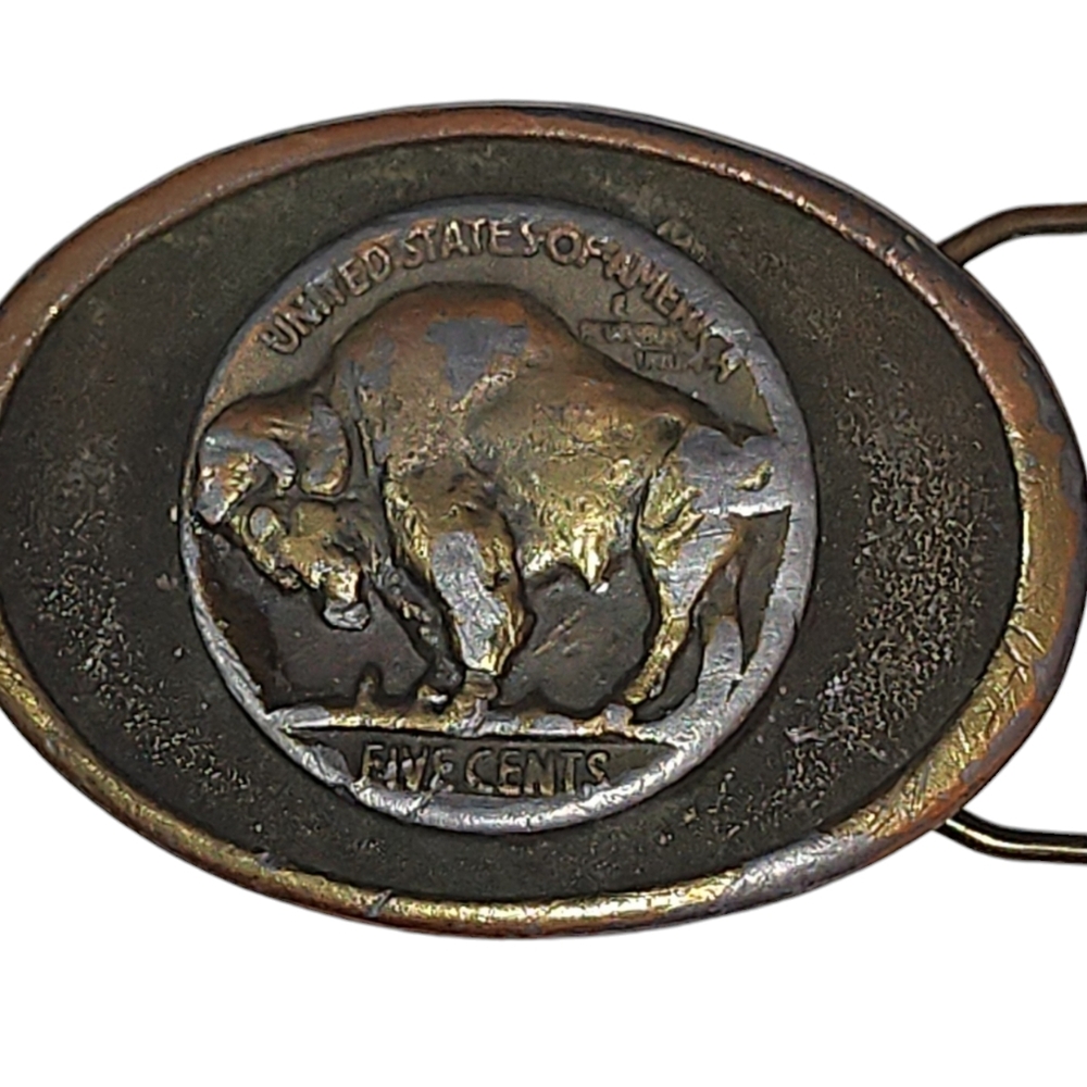 1975 Buffalo Nickel Belt Buckle, crafted by Dezy 3.5" x 2.5" Oval